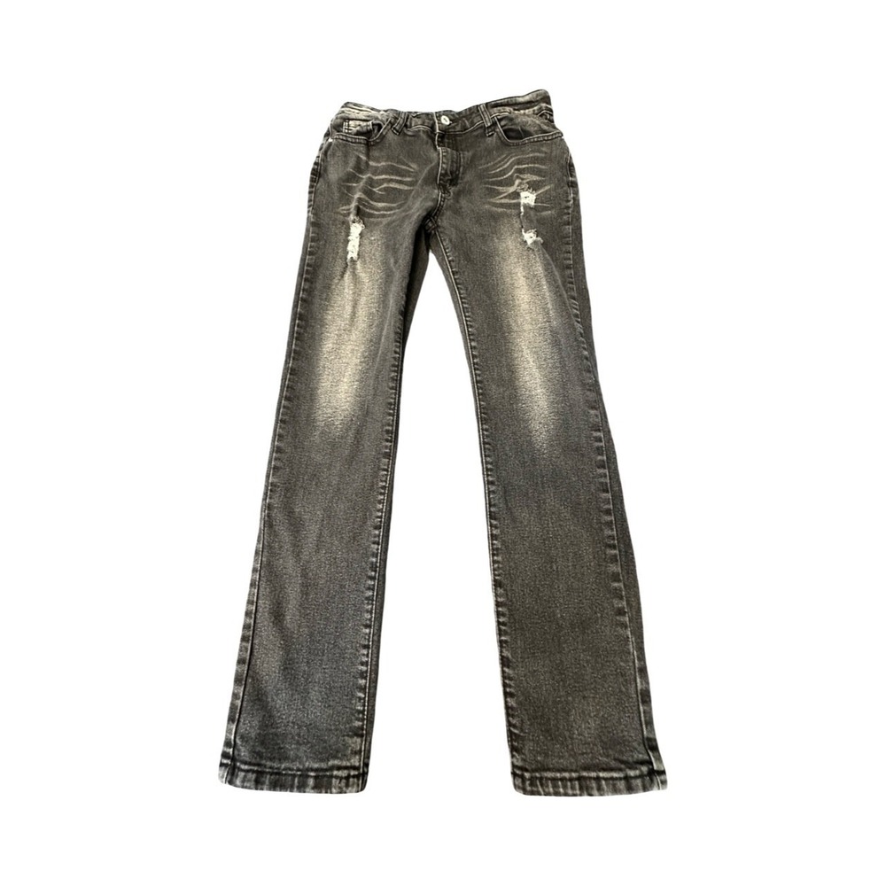 Classic B Jeans Boys 14 Gray Distressed Straight Leg Whiskered Stretch Denim